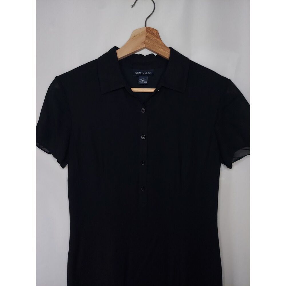 Vintage Ann Taylor Little Black Dress Sz 2 Collar Button-Down Sheer Lined